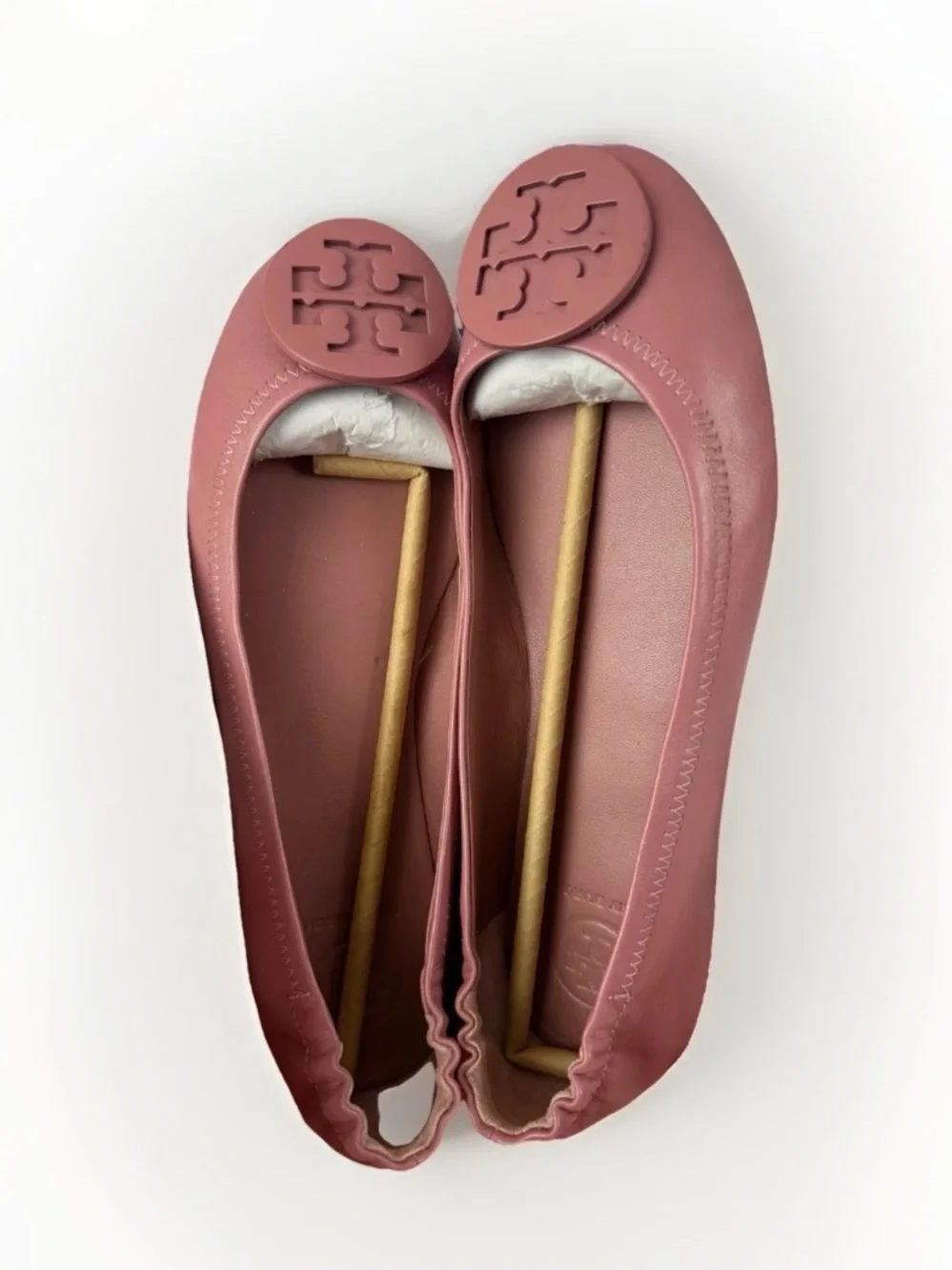 Tory Burch Minnie Travel Ballet Flats‎ Pink Magnolia Leather 6.5 Logo